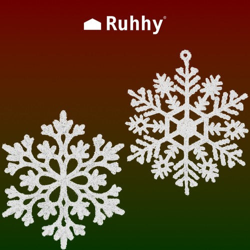 Karácsonyi gömbdíszek - hópelyhek, 12 darab, Ruhhy 22516