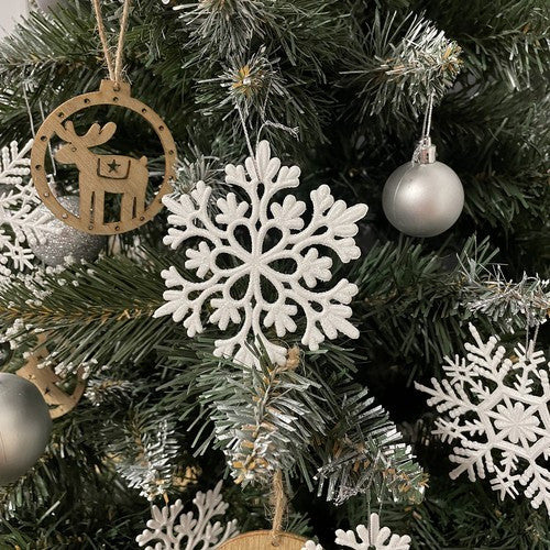 Karácsonyi gömbdíszek - hópelyhek, 12 darab, Ruhhy 22516