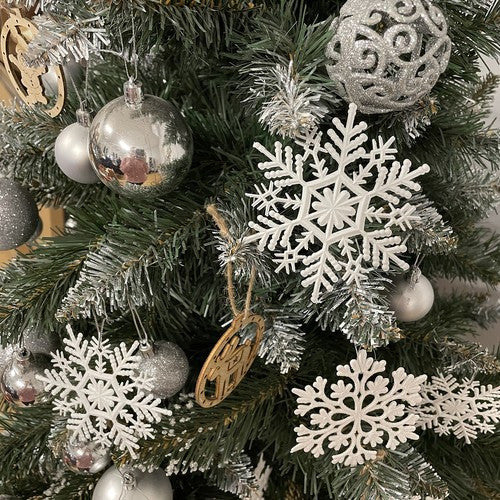 Karácsonyi gömbdíszek - hópelyhek, 12 darab, Ruhhy 22516