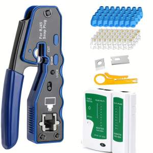 50 db Erős RJ45 krimpelő szett kábelteszterrel, vágóval - Cat5e/Cat5/Cat6 Ethernethez